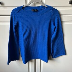 Ann Taylor Wool-blend Royal Blue Sweater bell sleeve split hem boat neck ribbed